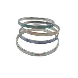 Set of 4 Mother of Pearl Bangle Bracelet Multicolor Silver Tone Vintage BOHO